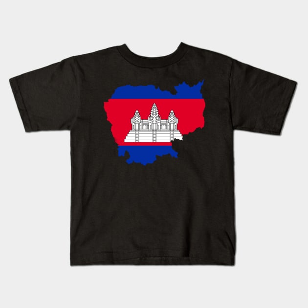 Cambodia Flag Map Kids T-Shirt by Historia